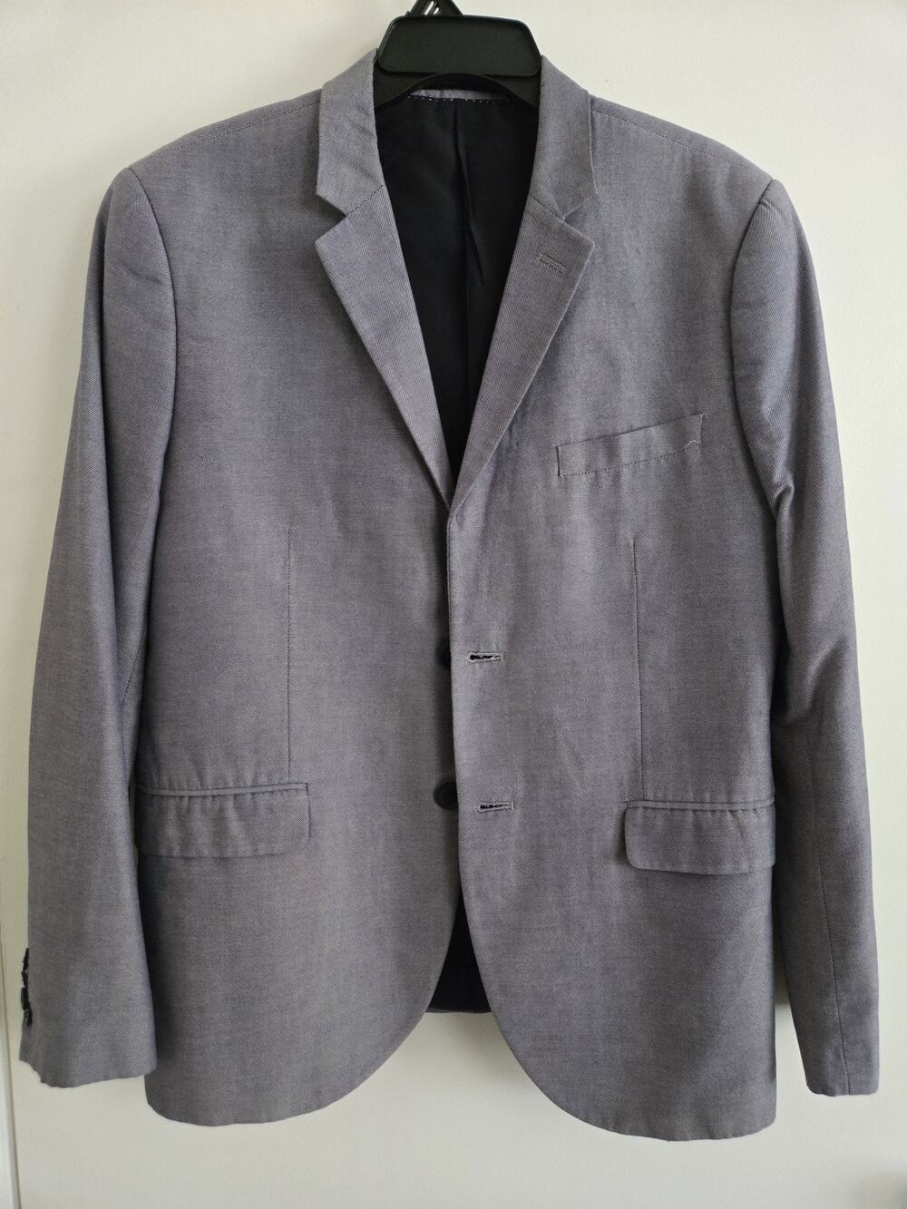 H&M Mens 42R Gray Skinny Fit Suit Coat Modern Stretch Blazer Jacket *See Stain*